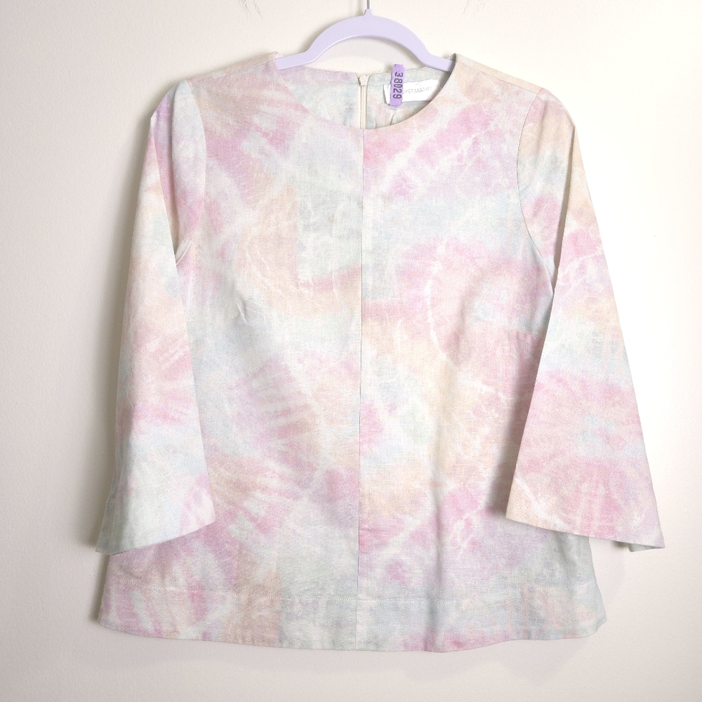 ZIMMERMANN Linen Blend Pastel Tie‎ Dye Wide 3/4 Sleeve Blouse Top 1 / US 6